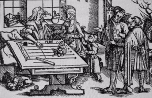 Woodcut counting table